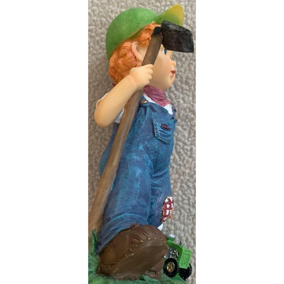 DWK Corp Resin Figurine Farm Boy In Overalls W/Duck On Tractor 2001 8” Tall - Picture 9 of 12